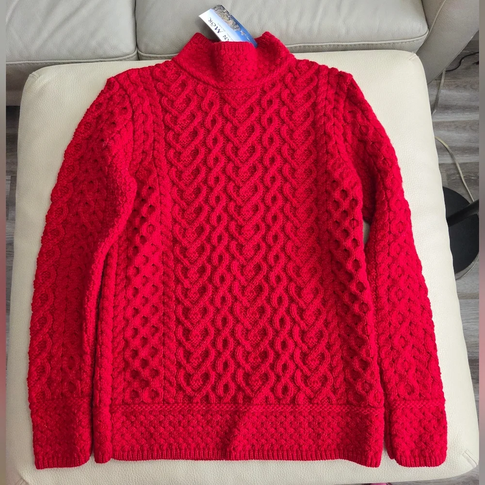 NWT - Aran Mor Women's 100% Merino Wool Polo Neck Sweater - Made In Ireland - M - Picture 4 of 11